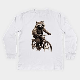 Raccoon on a Bike Kids Long Sleeve T-Shirt